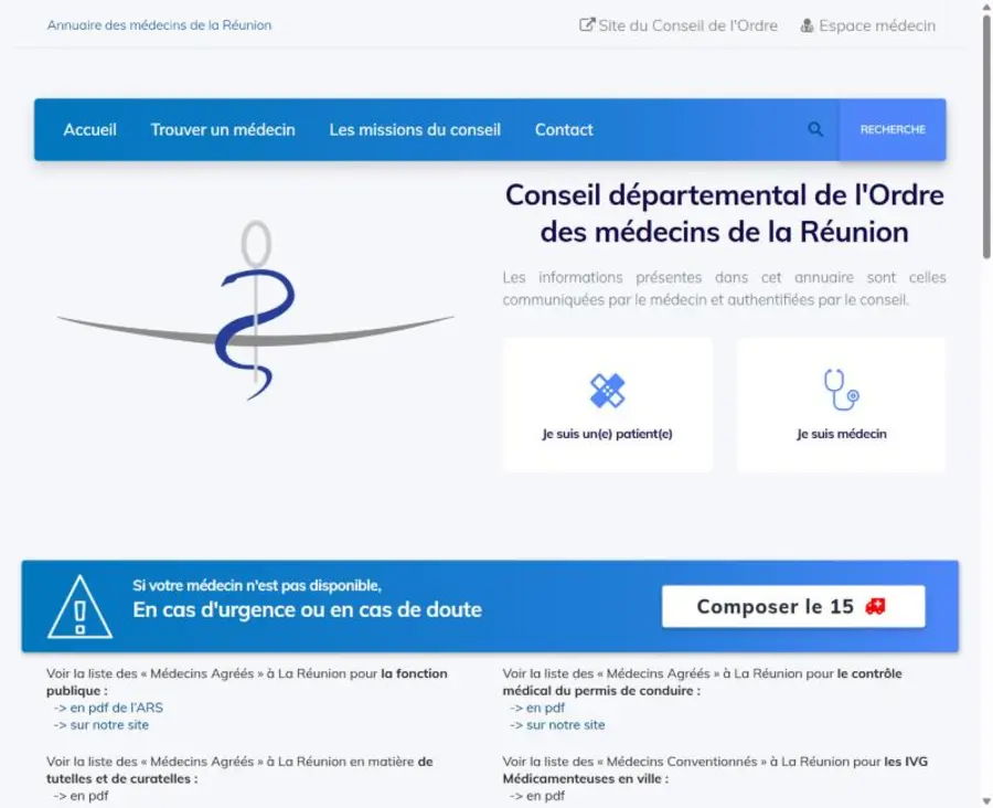 Capture d'écran du projet Annuaire des médecins — CDOM 974
